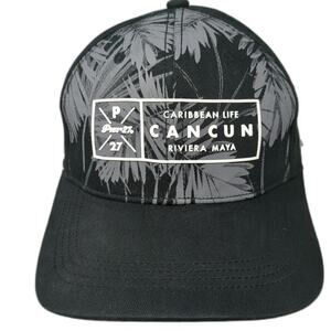 Pier 27 Baseball Cap Black One Size Cancun Riviera Maya Palm Tree Hat Strapback